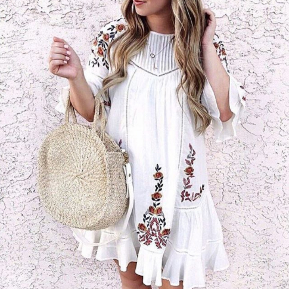 Free People Pavlo Babydoll  Embroidered Dress. L
